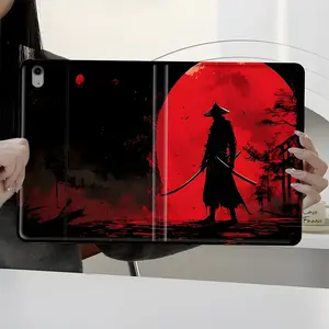 Samurai Silhouette Under Red Moon Tablet Case, Casing with Auto Wake/Sleep, Shockproof Full Protection Book-Style Stand Cover with Pencil Slot, Fits 10.9/11/13 Inch Tablets, Durable Case for Home Office School, Ideal Gift for Japanese, Accessories