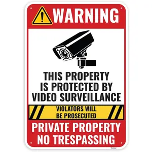 1PC This Property Is Protected By Video Surveillance Sign, 10 x 7 Inches - Aluminum - Private Property No Trespassing