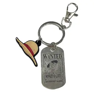 One Piece - Monkey D. Luffy Engraved Metal Wanted Poster w/ PVC Straw Hat Keychain