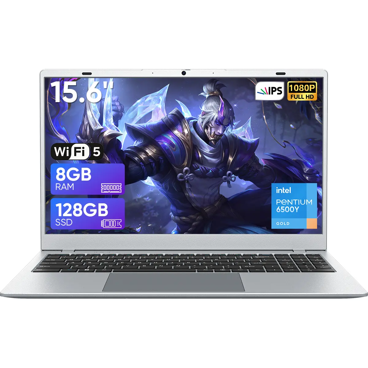 Silver Laptop Computer - 15.6" FHD 1920×1080 Display, Intel Pentium Gold 6500Y Processor, 8GB RAM, 128GB SSD, Privacy Camera, Numeric Keypad, WiFi 5, Bluetooth 5.0, for Home Office & Everyday Use #laptopgift
