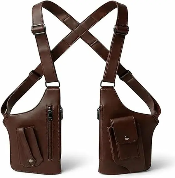Large Double Shoulder Armpit Bag for Men, Premium PU Leather Underarm Holster Crossbody Wallet with Anti-Theft Concealed Phone Pouch, Adjustable Shoulder Strap Chest Bag for Outdoor Travel, Cycling, Work, Hiking and Daily Commute