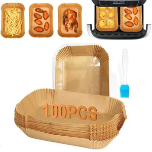 Air Fryer Liners Disposable for Dual Baskets,100Pcs/Set Rectangle Parchment Paper Liner for Ninja DZ201 DZ401, Chefman/COSORI 2-Basket Air Fryer, Oil Proof Baking Paper by Vailnd(8.6x5.5 Inch)