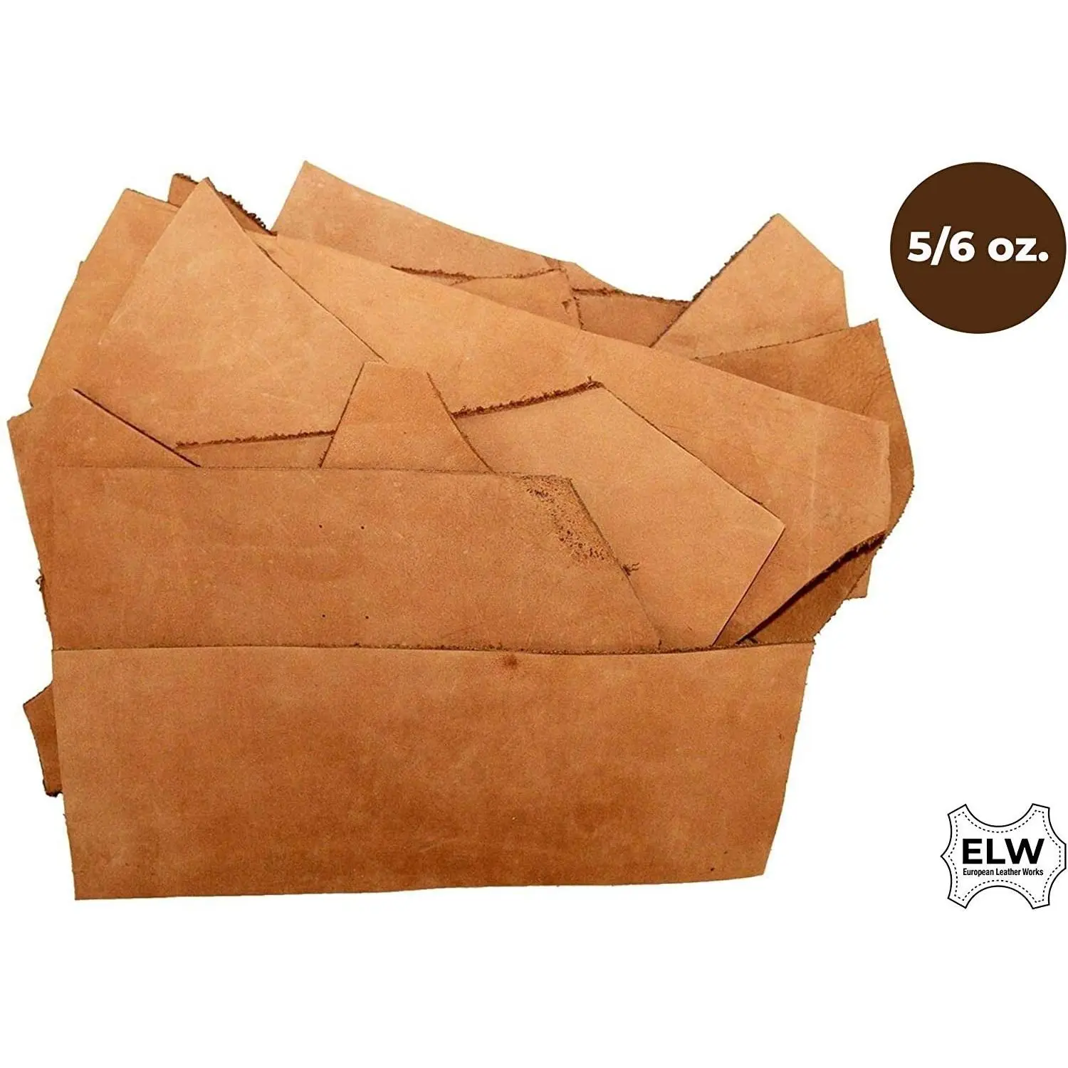 ELW Full Grain Leather 1lb Scraps Tobacco Brown 5/6 OZ (2mm)  Perfect for Crafts, Tooling, Repairs