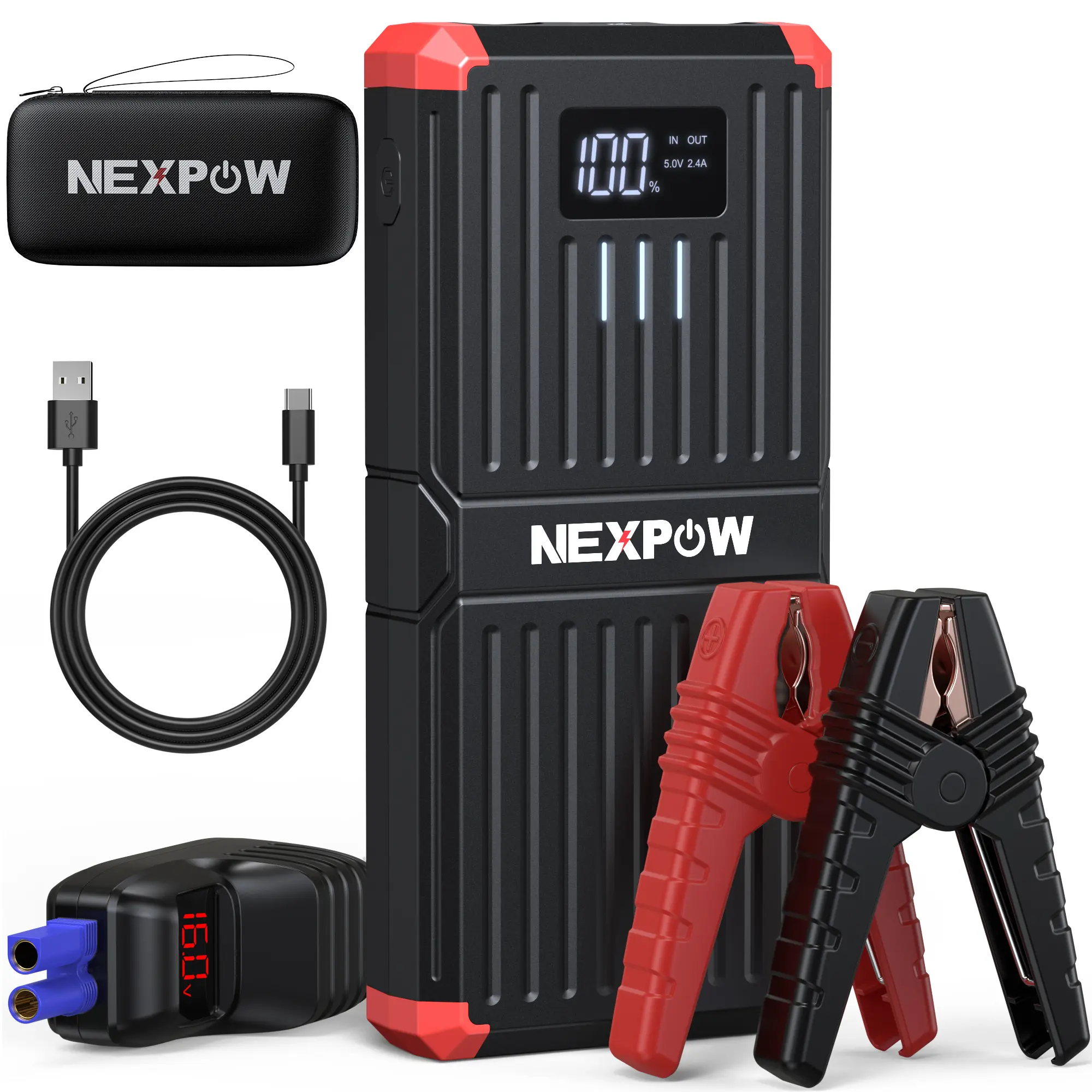 5000A Car Battery Jump Starter, 12V 28800 mAh Portable Jump Pack(for 10L Gas and 10L Diesel Engines) with 3.3" Display, Emergency LED Light and Jumper Cable