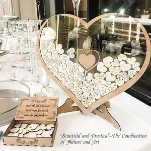 Heart-Shaped Wooden Wedding Sign-In Frame, Decor, Home Decor Products, 38x36cm, Includes Wood Slice Marker Pen, Perfect for Weddings, Valentine's Day, Birthdays, Parties