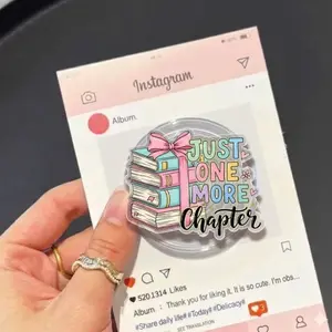Pink Book Stack Phone Grip, MagSafe Compatible Stand, Reader Accessory