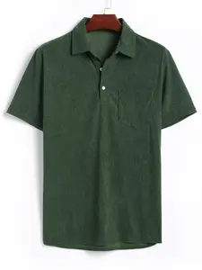 Men's Corduroy Pocket Short Sleeve Shirt, Button Up Shirt, Ink, Dark, Casual Loose-Fitting Top, All Seasons, Plain Pattern, H Type, Moderate Thickness, Casual Comfy Collared