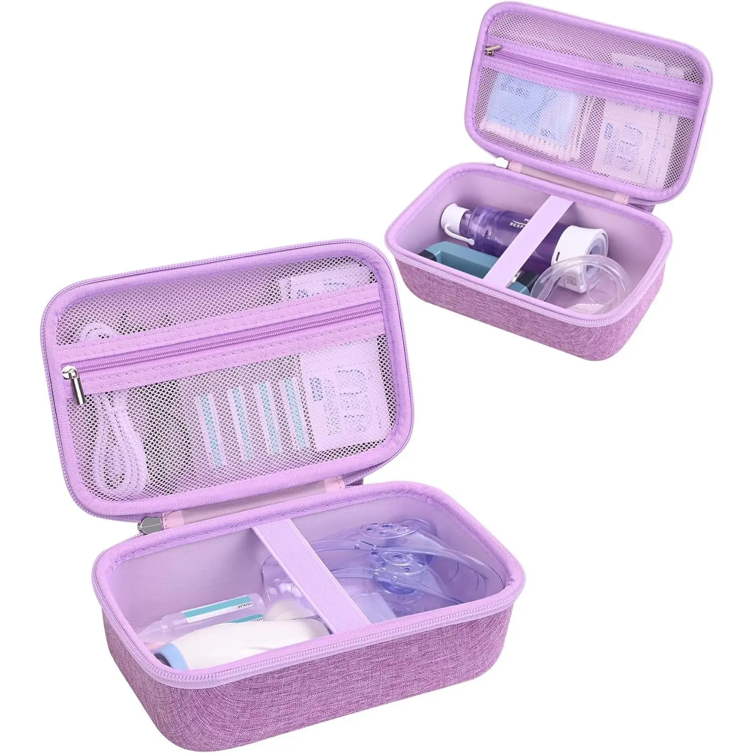 Zippered Compact Portable Asthma Inhaler Storage Case - Home Supplies Travel Container, Portable Travel Accessory for Asthma Patients’ Nebulizer, Spacer, Masks (Purple)