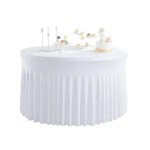 Stretchy Spandex Round Tablecloth, Wrinkle-Free & Thick Table Cover with Skirt, Ideal for Weddings Parties Dinners Banquets