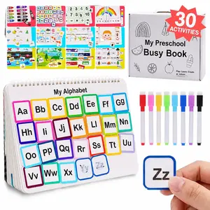 Montessori Busy Book for Kids Ages 3-5 | Preschool Activity & Travel Learning Book for Boys & Girls | Reusable Toddler Busy Board with Markers | 30 Educational Learning Activities