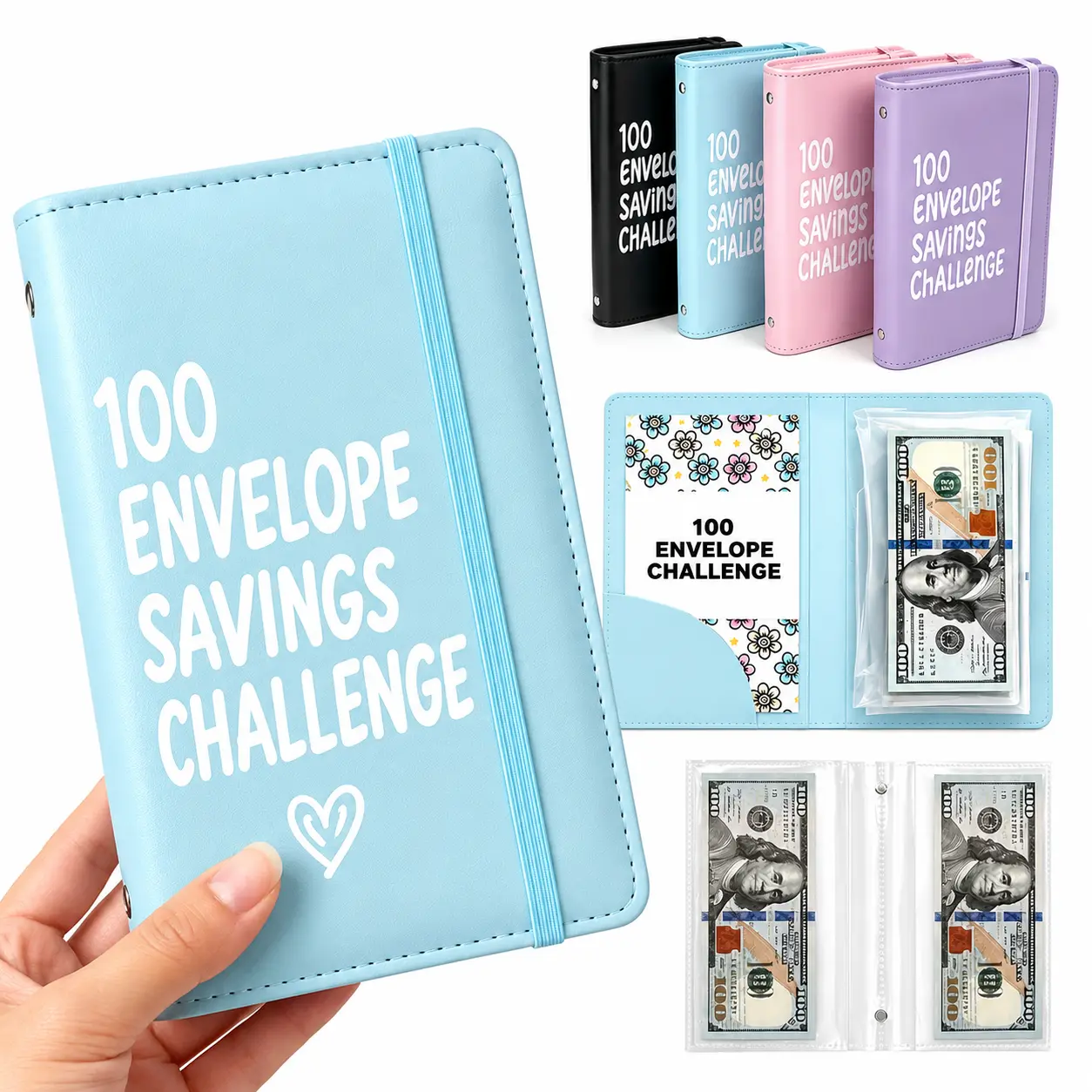 Money Saving Challenge Binder 100 Envelopes Kit, Cute Budget Planner with Stickers & Cash Envelopes, 100 Day Savings Tracker to Save $5,050, Perfect Financial Gift & Budget Organizer Book
