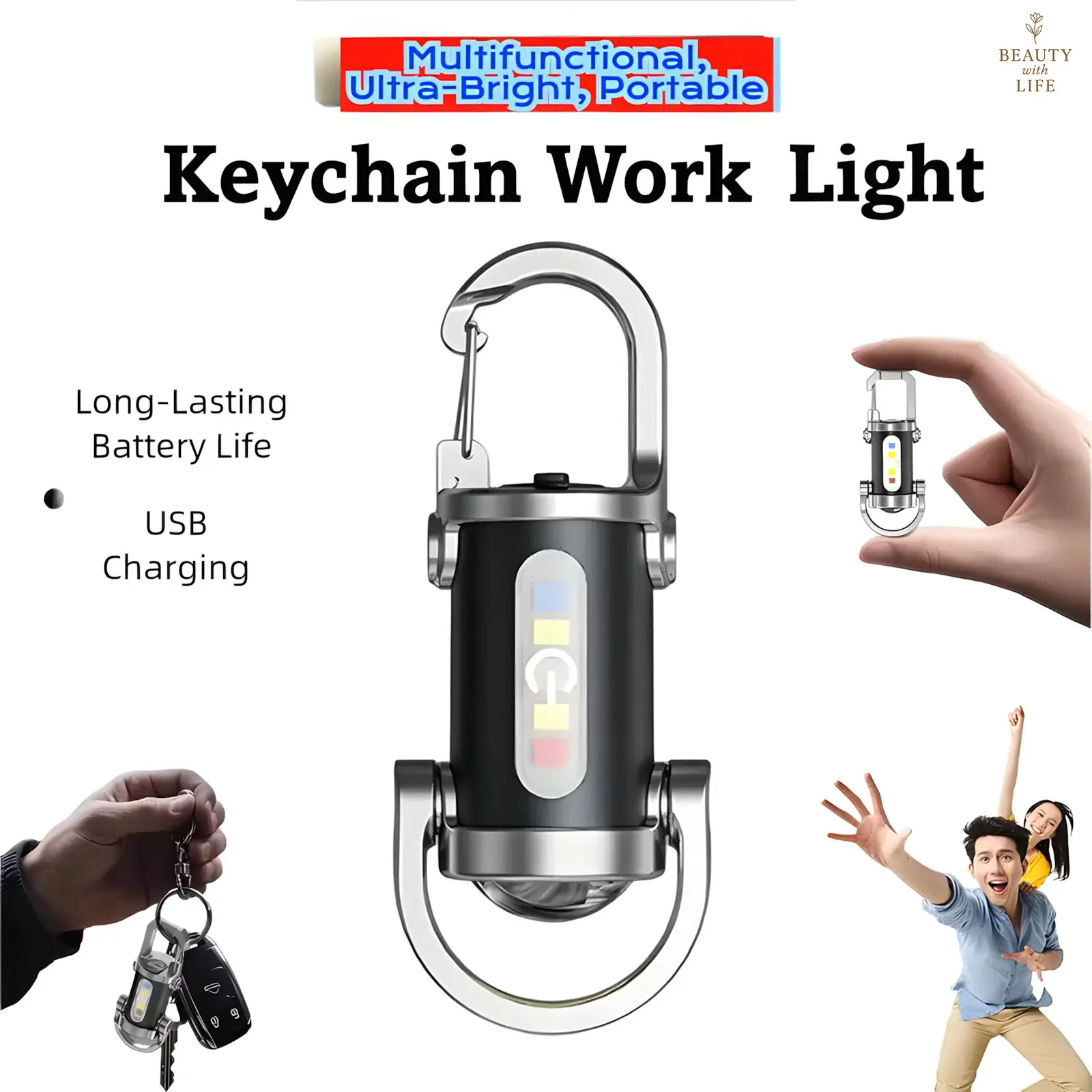 【2026】 Rechargeable Mini Keychain Flashlight ,Super Bright,1200 Lumens EDC Mini Flashlights, COB Keychain Work Light Flashlights  6 Light Modes, Bright Mini Keychain Light for Walking, Searching ,camping and Hiking boyfriend、family best gift