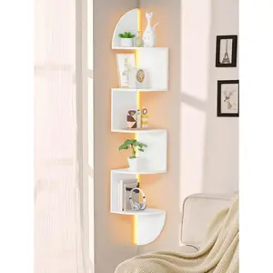 5-Tier Semi-Circle WPC Wall-Mounted Corner Shelf, 1pc Home Decor Shelf for Book Storage (Lighting Not Included)