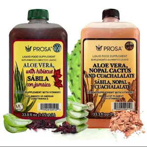 (COMBO PACK) PROSA Aloe Vera, Nopal Cactus, and Cuachalalate + Prosa Hibiscus Y Sabila Herbal Supplement – 33.8 fl oz (1.05 qt / 1L) – with Vitamin C for Digestive & Immune Support