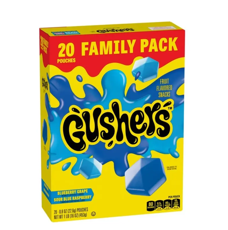 Gushers Fruit Flavored Snacks, Blueberry Grape and Sour Blue Raspberry, Family Pack, 20 Ct, 16 oz