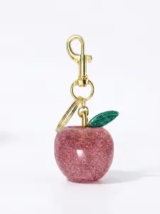 Y2K Coquette Pink Glitter Apple Keychain Cute Resin Bag Charm for Women Car Key Ring Bling Bling Keychains