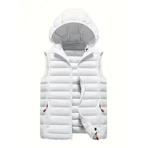 Men's Sleeveless Slim-Fit Hooded Vest - Lightweight Non-Stretch Polyester Tops, Front Zipper Closure, Side Pockets, Sleek Durable Construction - Cold Weather Menswear Outerwear for Everyday & Formal Events - Fall/Winter Urban Style