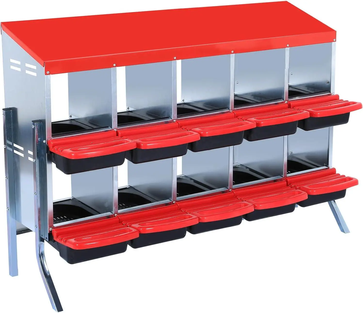 Gaomon Galvanized Steel 10-Hole Red Chicken Coop with Stand, Large Chicken Coop with Durable Construction, Rust-Resistant Metal Hen House with Keyhole Hang & Flexible Installation, Ventilated Poultry Equipment with Hen-Friendly Covers & Egg-Collecting Box