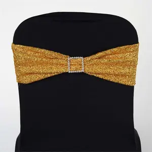 5 Pack Metallic Shimmer Tinsel Spandex Chair Sashes Gold - Glittery Finish Stretch Chair Bands for Parties & Weddings