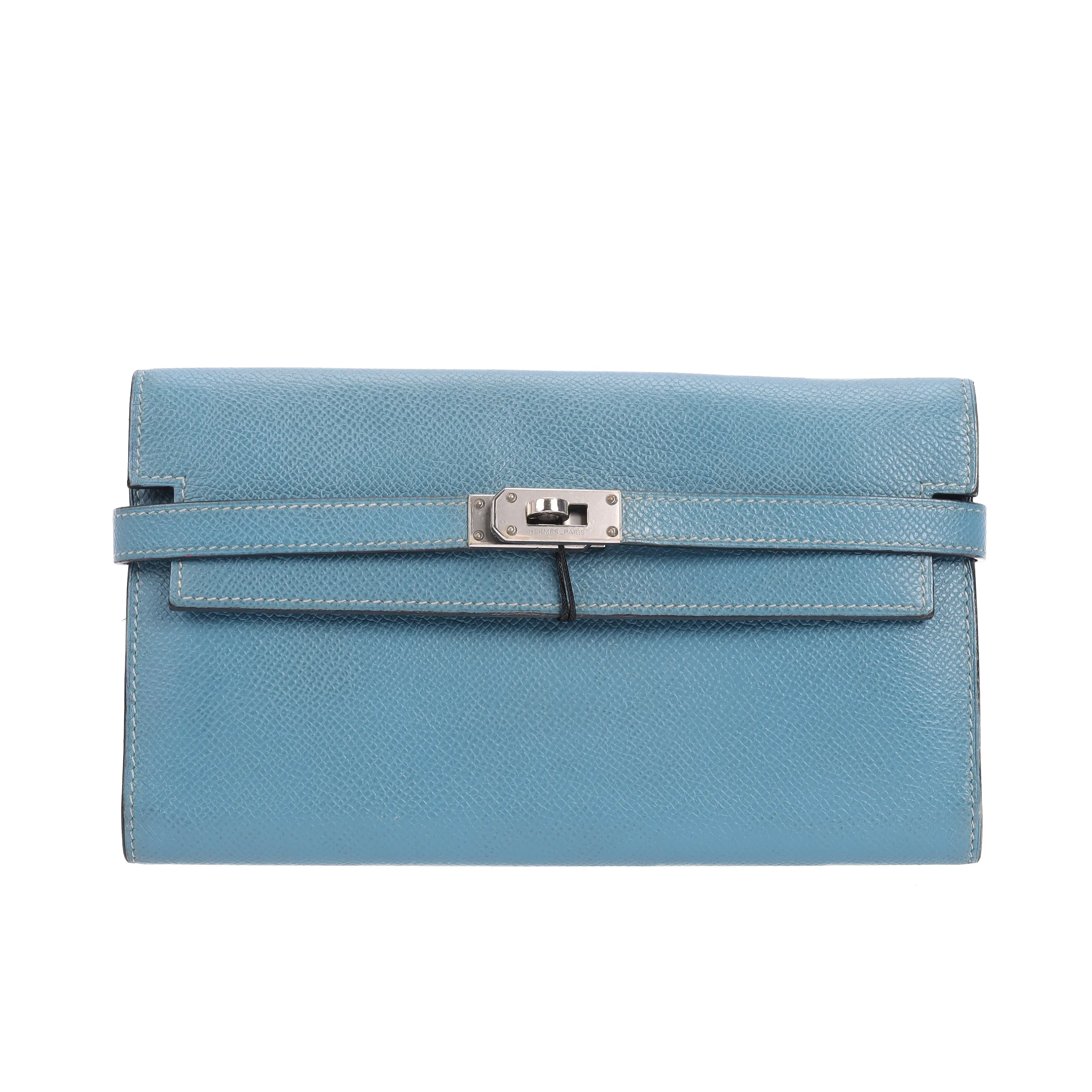 Pre-owned HERMÈS Epsom Calfskin Leather Wallets Kelly Wallet Blue 86987451