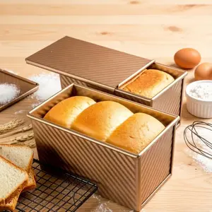Pullman Loaf Pan 1 LB with Lid, Nonstick Sandwich Bread Pan, Corrugated Deep Side Bakeware for Toast, Sourdough, Cake, Baking Tools & Supplies