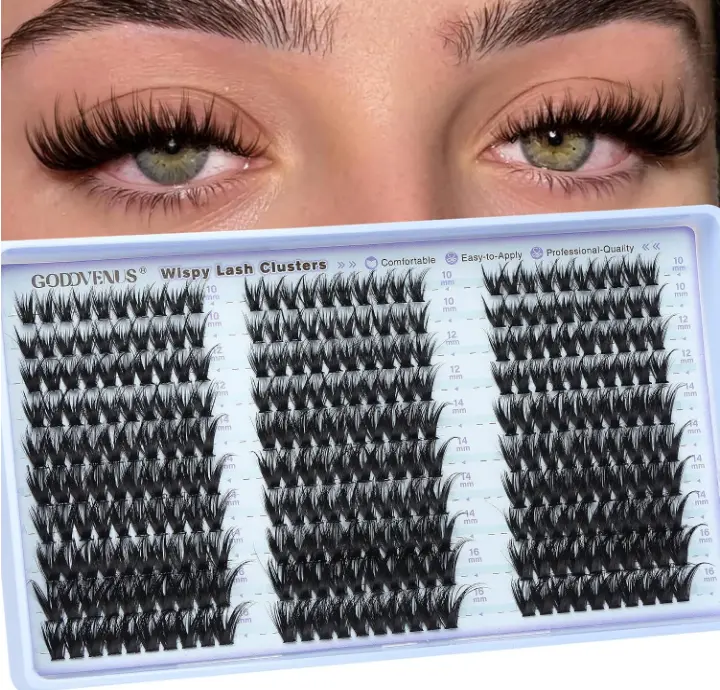 Goddvenus Wispy Lash Clusters Natural DIY Fairy Wet Eyelash Clusters 300 Pcs Cluster Eyelash Extensions Reusable Waterproof Individual Lash (10-16mm CC Curve)