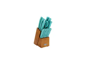 Oster 81010.14 Evansville 14 Piece Cutlery Set, Stainless Steel with Turquoise Handles