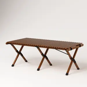 Beech Wood Rounded Corner Picnic Table | Portable Indoor/outdoor Wooden Folding Table, Perfect for Picnics, Camping, Beach Outings, Tailgate Parties, Patios, Kitchens, and Living Rooms, Includes Storage Bag