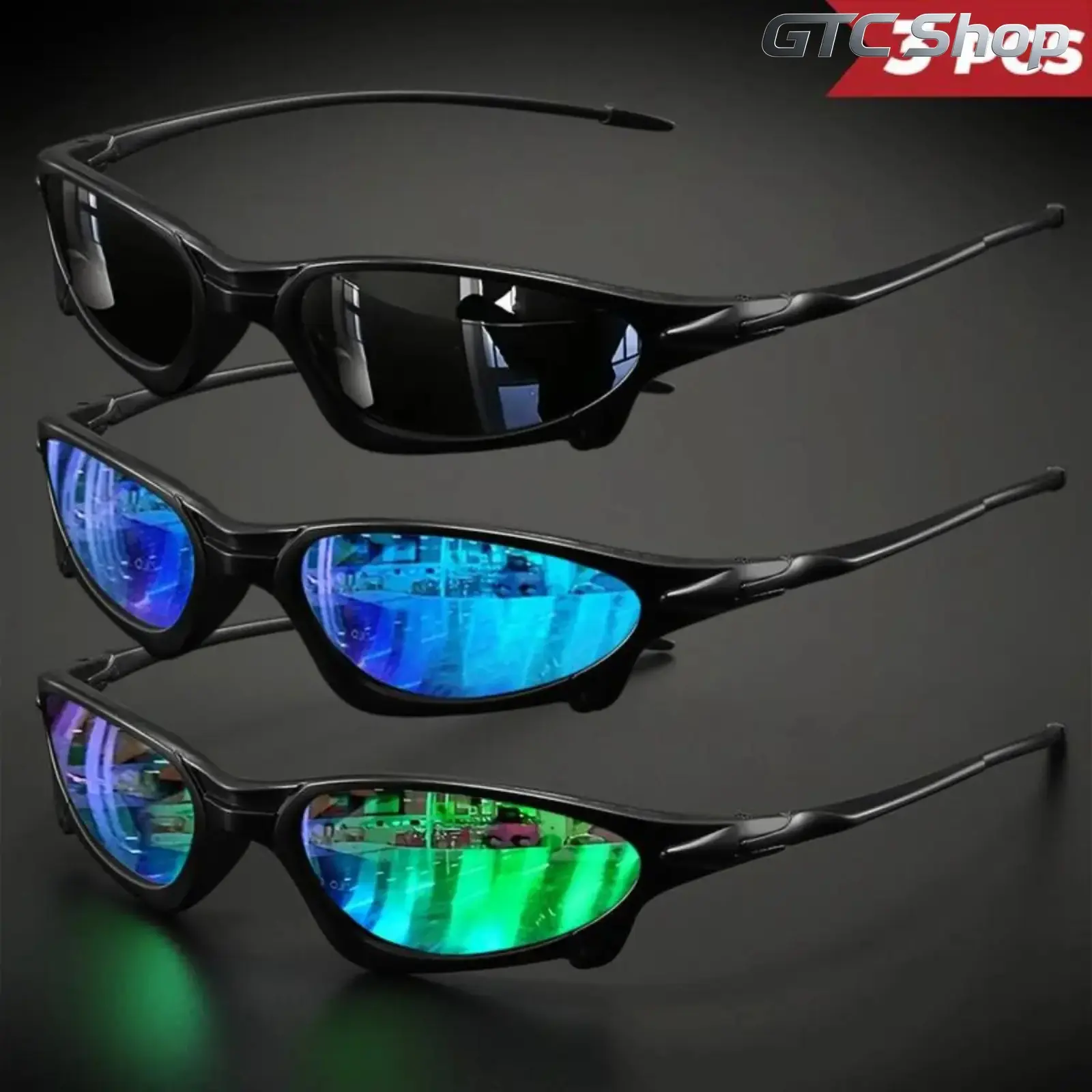 3-Pack Y2K Futuristic Wraparound Sunglasses for Men & Women, Full Rim Colorful Polarized UV400 Mirror Finish Shield Shades, Lightweight Eyewear for Outdoor Sports Cycling Daily Streetwear