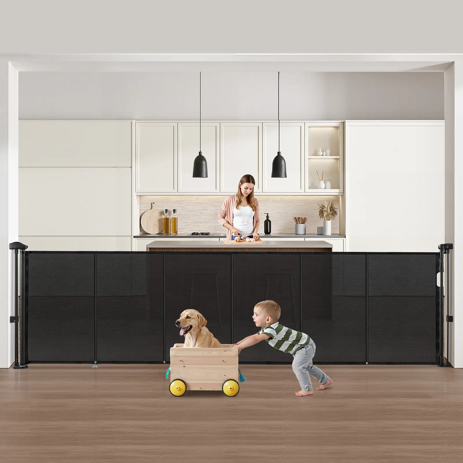 【SummerFinds】VEVOR Retractable Mesh Baby Gate, 34in Tall, Extends up to 110in Wide, Easy 1-Handed Operation, Easy to Install for Indoor Stairs, Doorways, Black (for Kids/Pets), Easy One-Handed Operation