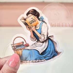 Wing Leader Maiden Book Reading Sticker - Waterproof Glitter or Glossy Stickers 2.75" Size Customizable for Kindle, Book, or Tablet