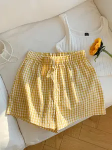 Women's Gingham Print Shorts, Casual Fitted Shorts, Casual Comfy Skinny Shorts for Daily Wear, Ladies Bottoms for All Seasons