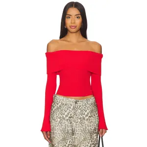 MORE TO COME Candace Off Shoulder Sweater in Red