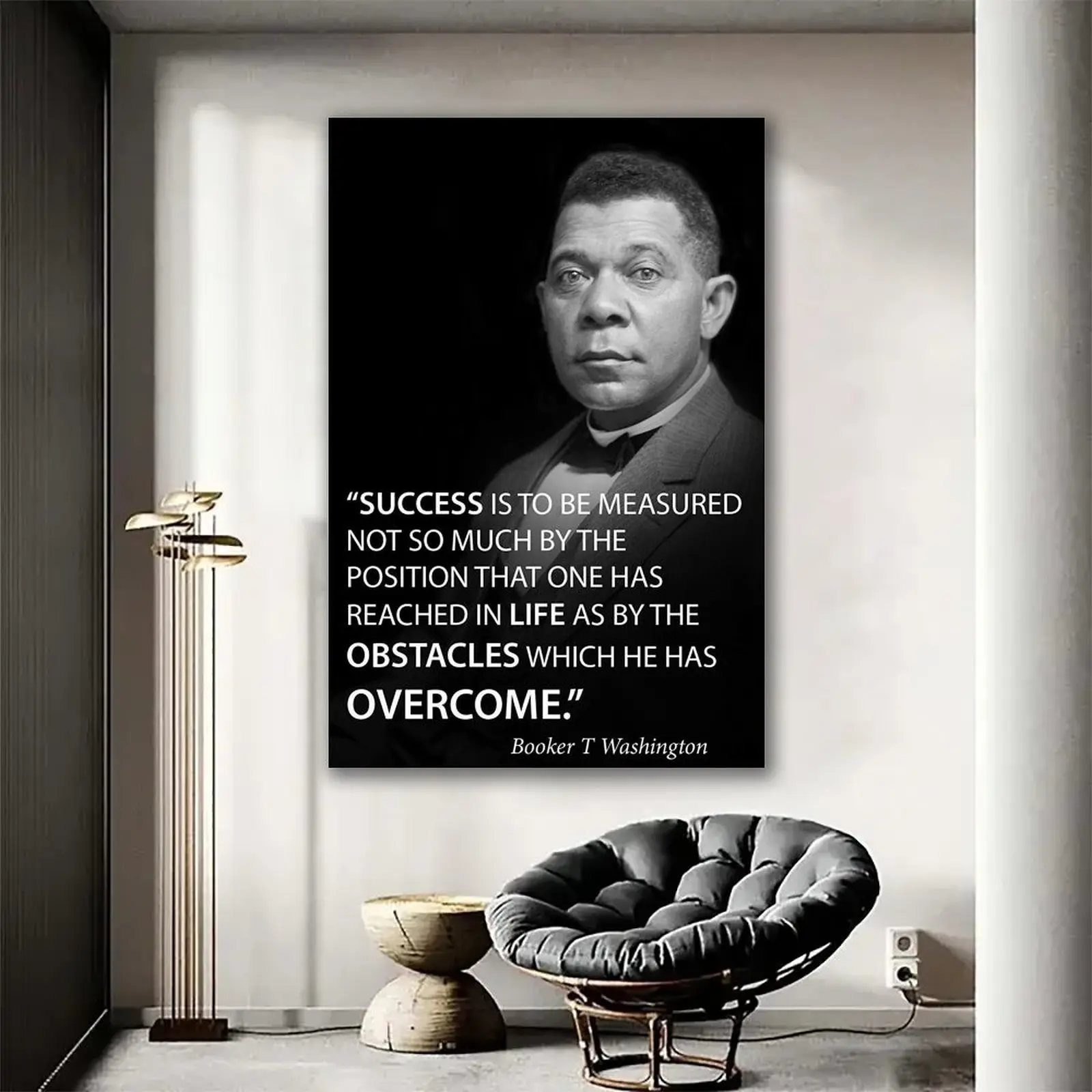 Print, 1pc Booker T. Washington Inspirational Quote Poster - "Success Is to BeMeasured by Overcoming Obstacles" - Black Framed Motivational Wall Art for Office, Classroom, Living Room - Ready-to-Hang Office & Home Decor - Educational Gift Idea, M