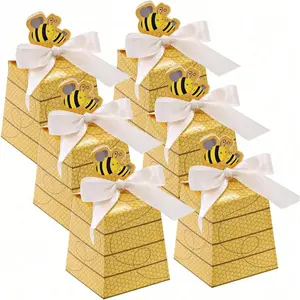 10 Bee Pattern Paper Gift Boxes, Themed Gift Box, Bow Decorations, Birthday Candy Box, Party Decoration Packaging, Creative Gift Packaging, Gift Box Design, Suitable for Birthdays, Theme Parties
