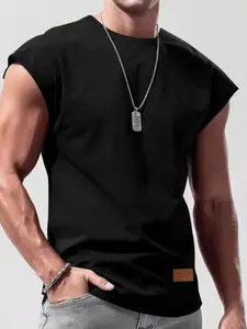 Men's Casual Sleeveless T-Shirt, Round Neck Plain Sports Vest, Breathable Fitness Gym Tank Top, Summer Wear