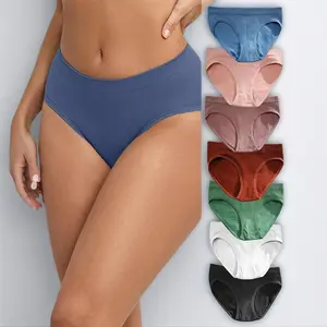 7Pcs Women's Seamless Ribbed Fabric Briefs - High-Waist, Stretchy, No-Show, Soft, Breathable Womenswear Panties for Daily & Workout