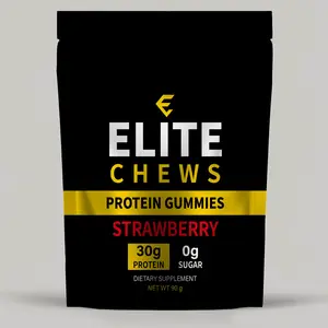 Elite Chews Gummies – Strawberry Flavor, 0g Sugar, Soft & Chewy Candy Snack (30g Protein)