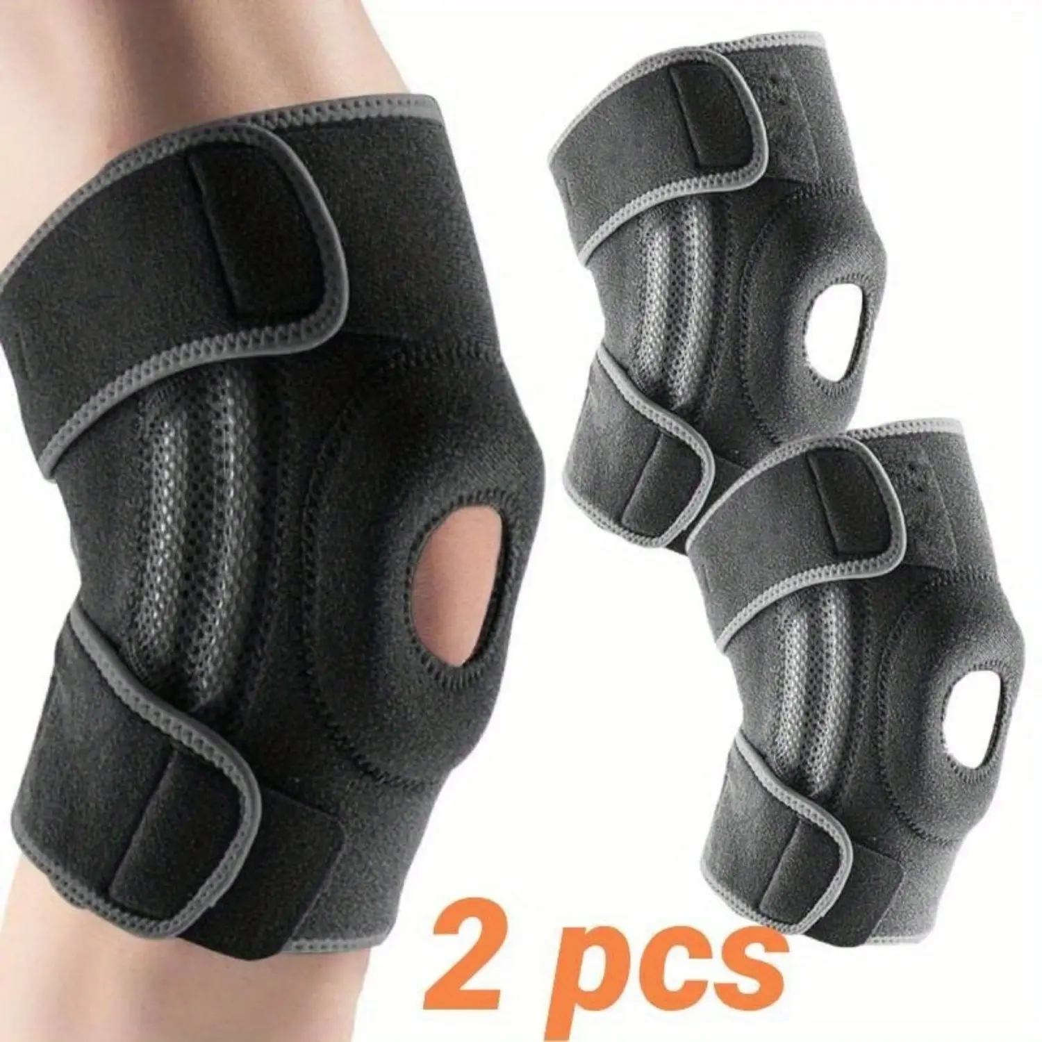1 Pair Knee Supports with Double Side Stabilizers, Patella Gel Pads, High Elastic Design - Medial and Lateral Stability, Pain Relief for Fast Recovery (Unisex)