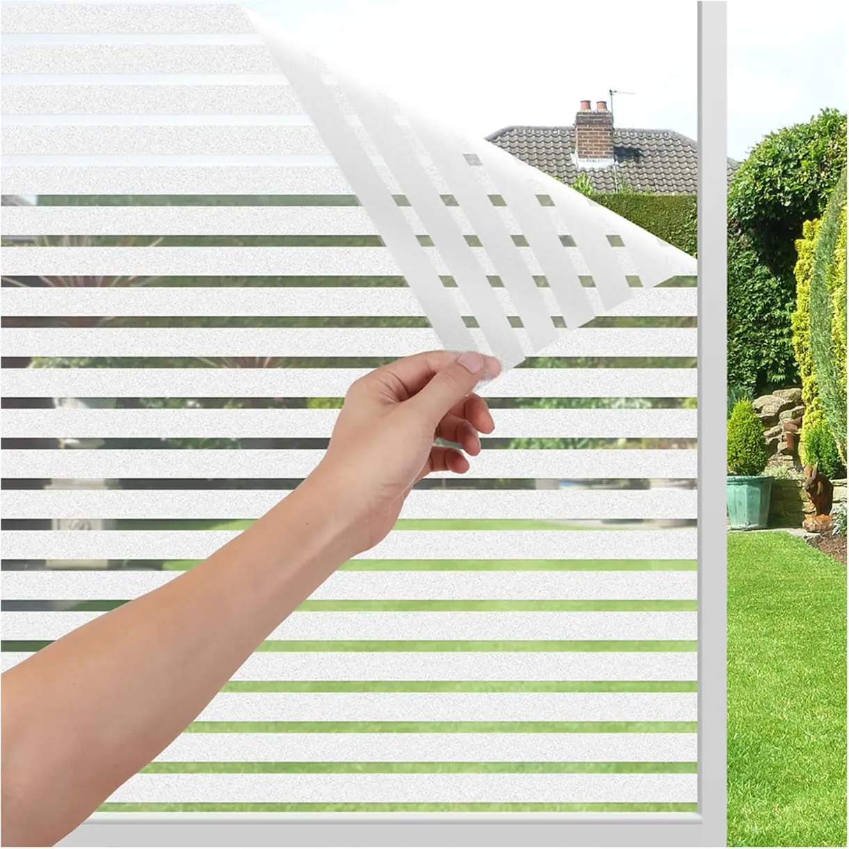Privacy Window Film Self-Adhesive No-Glue Static Cling Stripe Pattern Frosted Window Film Decorative Privacy Glass Film for Office Home All Smooth Glass Surface (17.5 x 78.7 Inch,Stripe)