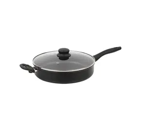 4-Quart Non-Stick Jumbo Cooker with Tempered Glass Lid – Large Deep Sauté Pan for Frying, Simmering, One-Pot Meals & Everyday Family Cooking (Black)