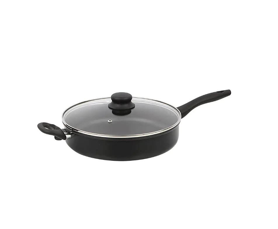 4-Quart Non-Stick Jumbo Cooker with Tempered Glass Lid – Large Deep Sauté Pan for Frying, Simmering, One-Pot Meals & Everyday Family Cooking (Black)