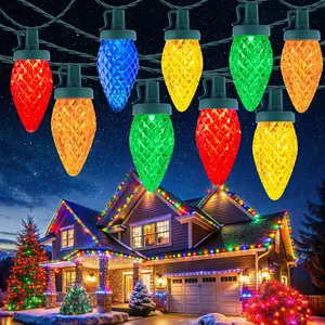 Solar C9 Christmas Lights String, 8 Flash Modes, Colorful Holiday Decorations, Outdoor Garden Patio Fence Tree House Decoration