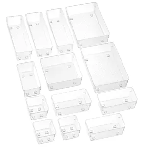 SMARTAKE Drawer Organizer, with Non-Slip Silicone Pads, Clear Drawer Organizer Trays Storage Tray