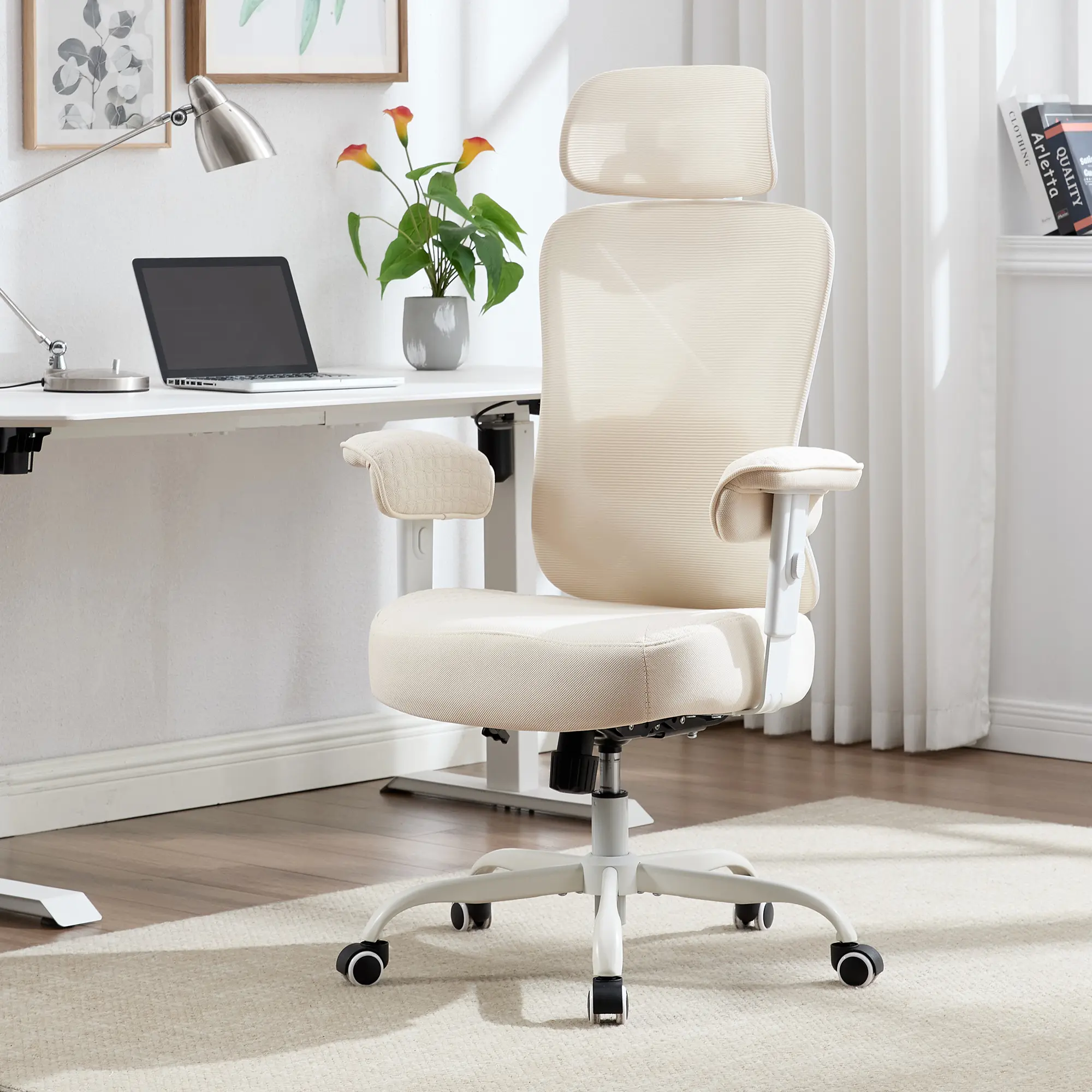 Okeysen Ergonomic Mesh Office Chair with Adjustable Lumbar & Headrest, High Back Home Office Desk Chair with 5.3” Seat Cushion, Executive Desk Chair with Wheels 360 Swivel Computer Task Chair