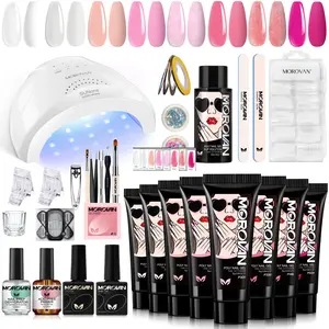 Morovan Professional Poly Gel Nail Kit 8 Colors Poly Gel Kit with U V Lamp 48W and all nail tools for Beginners with Everything