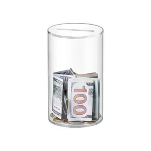 Clear Piggy Bank, Acrylic Piggy Bank for Adults Must Break to Open, Unopenable Money Saving Box for Boys Girls Birthday Gift (6" H x 3.54" D)