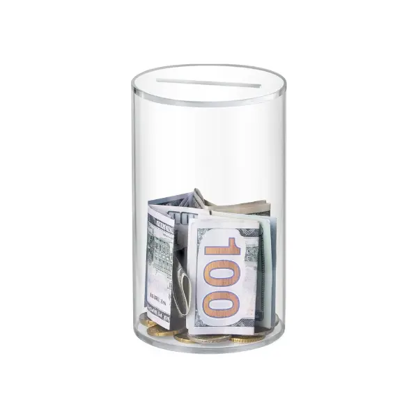 Transparent Compact Acrylic Coin Piggy Bank - Acrylic Savings Jar, 6" H x 3.54" D, Break-to-Open Money Box, Ideal for Adults, Kids' Birthday Gift
