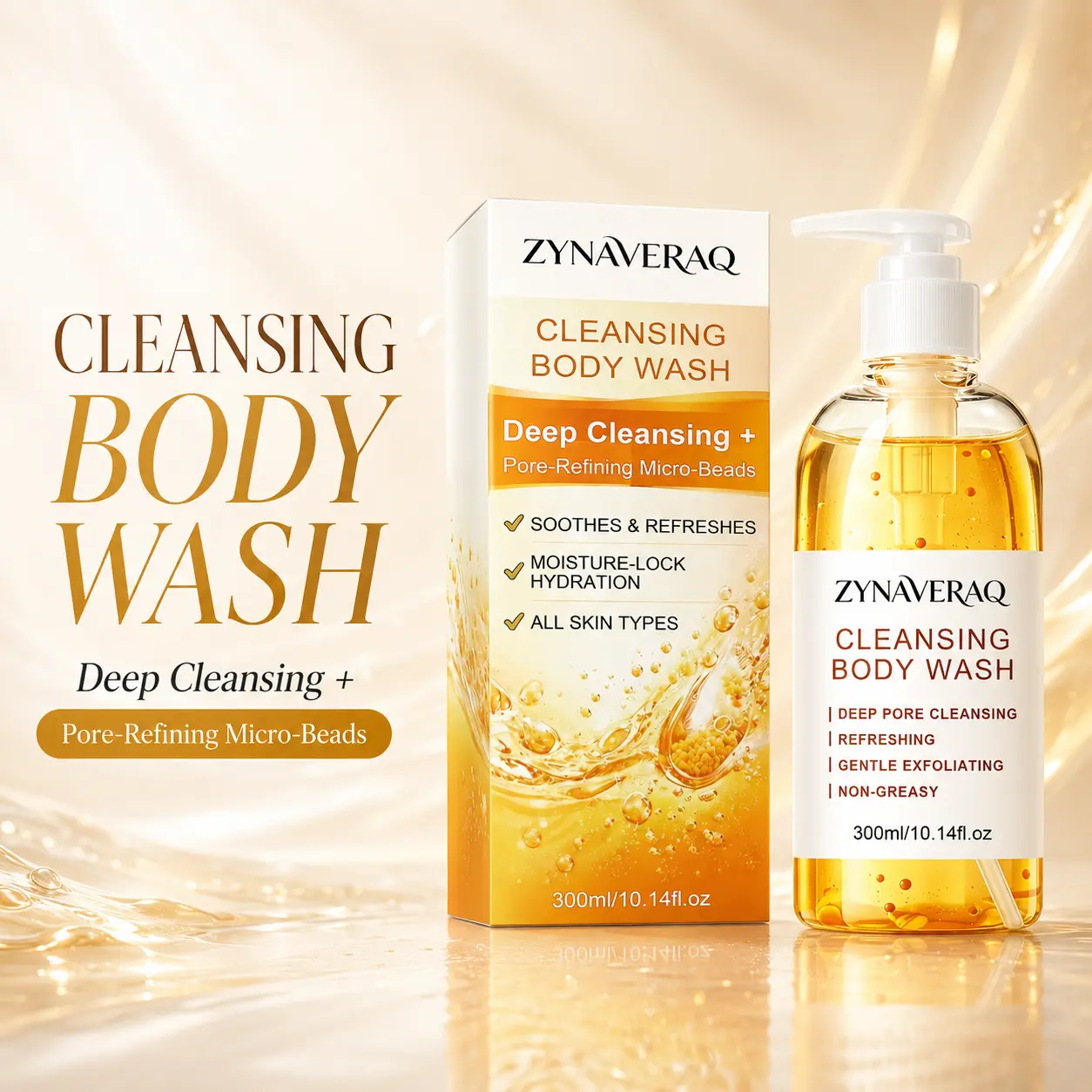 Cleansing Body Wash Gentle Exfoliating Moisturizing Deep Cleansing Shower Gel Micro Beads Fresh Scent Daily Shower for All Skin Types 300ml