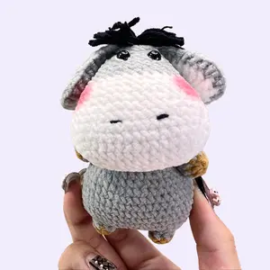 Handmade Amigurumi Crochet Standing Donkey with Big Head and Round Belly Plushie